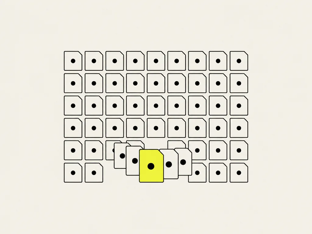 A grid of file cards standing for a repository, a handful pulled forward and one marked yellow: the sample drawn from the code under audit.