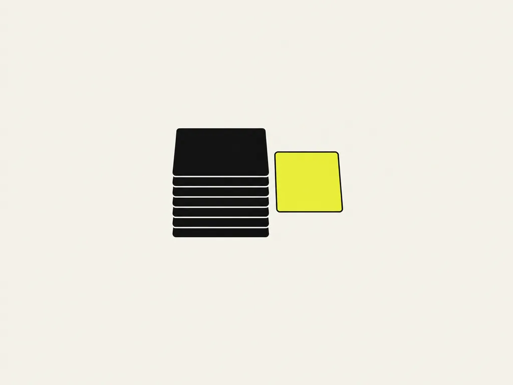 A neat stack of cards with one yellow card pulled out to the side: the evaluation set built from real traffic, known failures and edge cases.