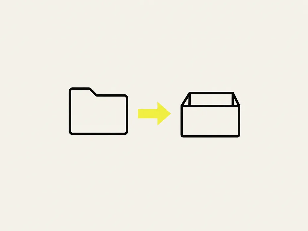 A folder passed along a yellow arrow into an open box: the system taken over, with its dependencies, prompts and on-call procedures mapped and the gaps listed.