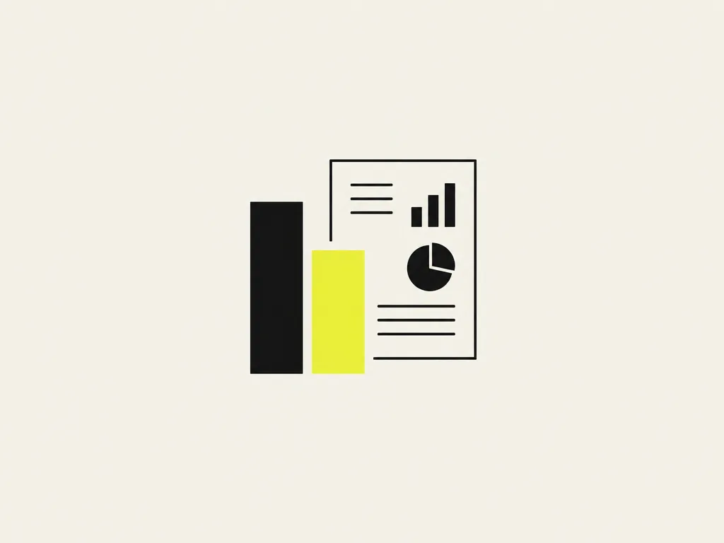 Two bars side by side, the right one shorter and yellow, with a report sheet behind them: cost before and after, measured the same way and documented.