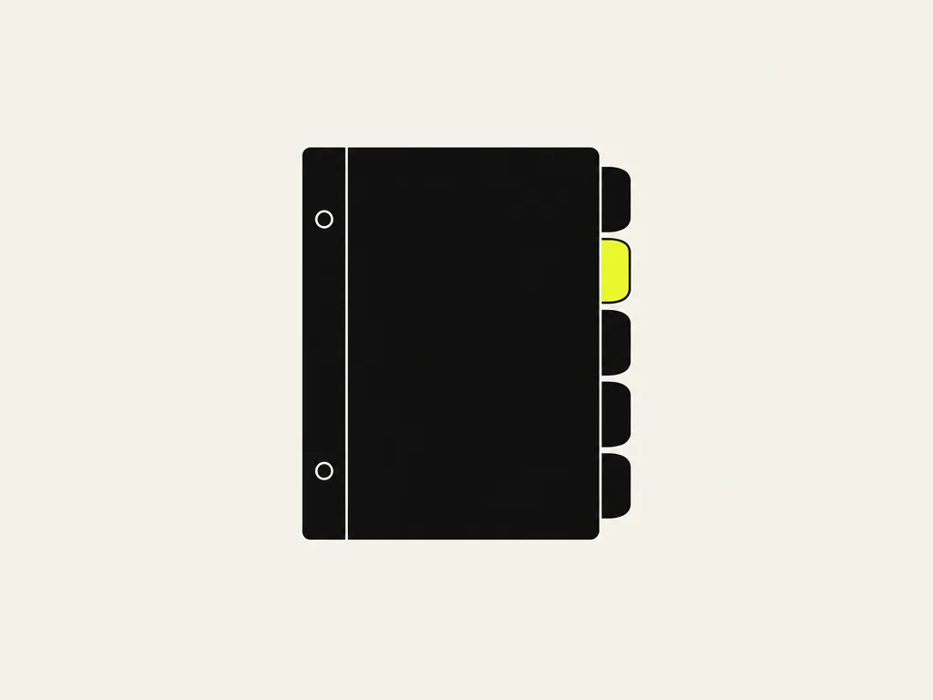 A binder with five index tabs on its edge, one tab yellow: the technical documentation and testing evidence filed where an auditor can find them.