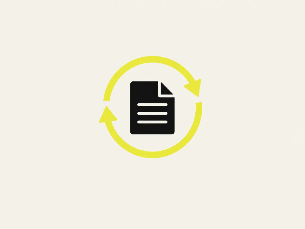 A document with a yellow circular arrow around it: the procedure handed to its owner, with the date and the signer of the first review.