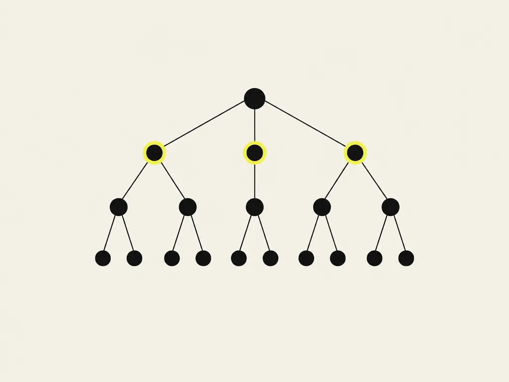 A repository drawn as a tree of nodes, three nodes on its edge ringed in yellow: the entry points where outside input comes in, agreed as the scope of the review.