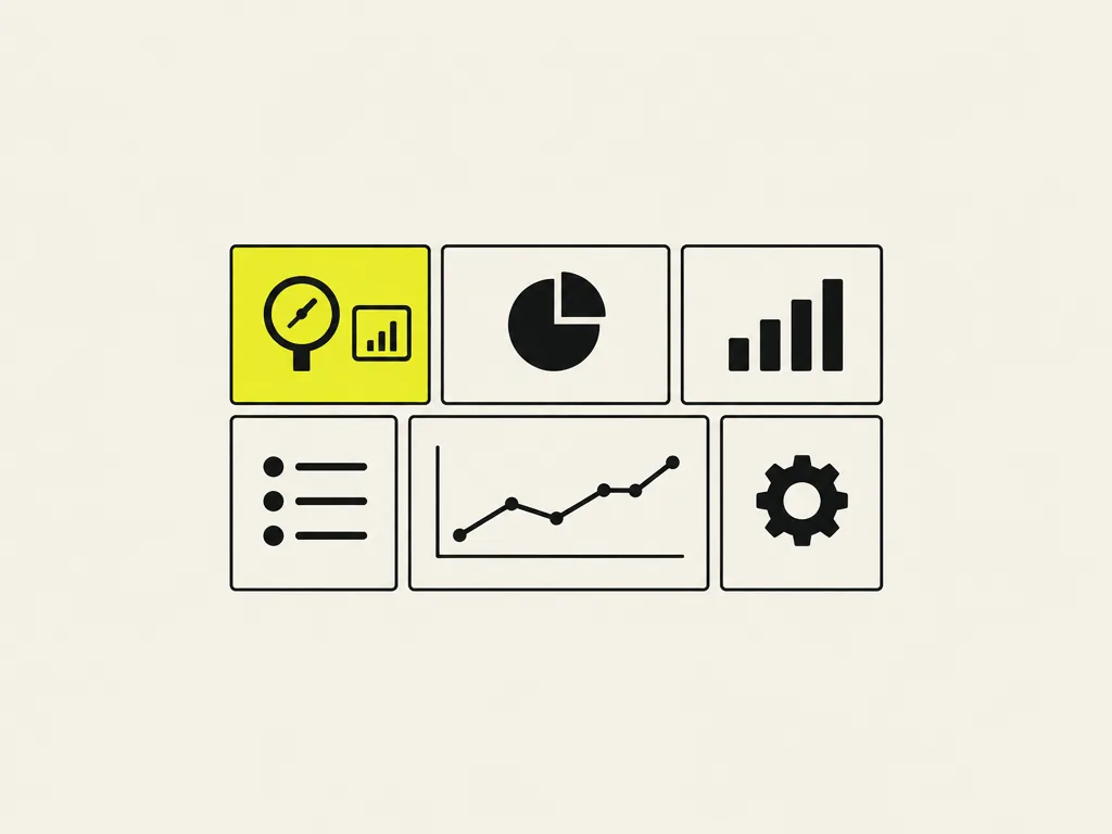 A dashboard of six tiles with a line chart in the largest and one tile yellow: the events instrumented across the stack and read off three dashboards.